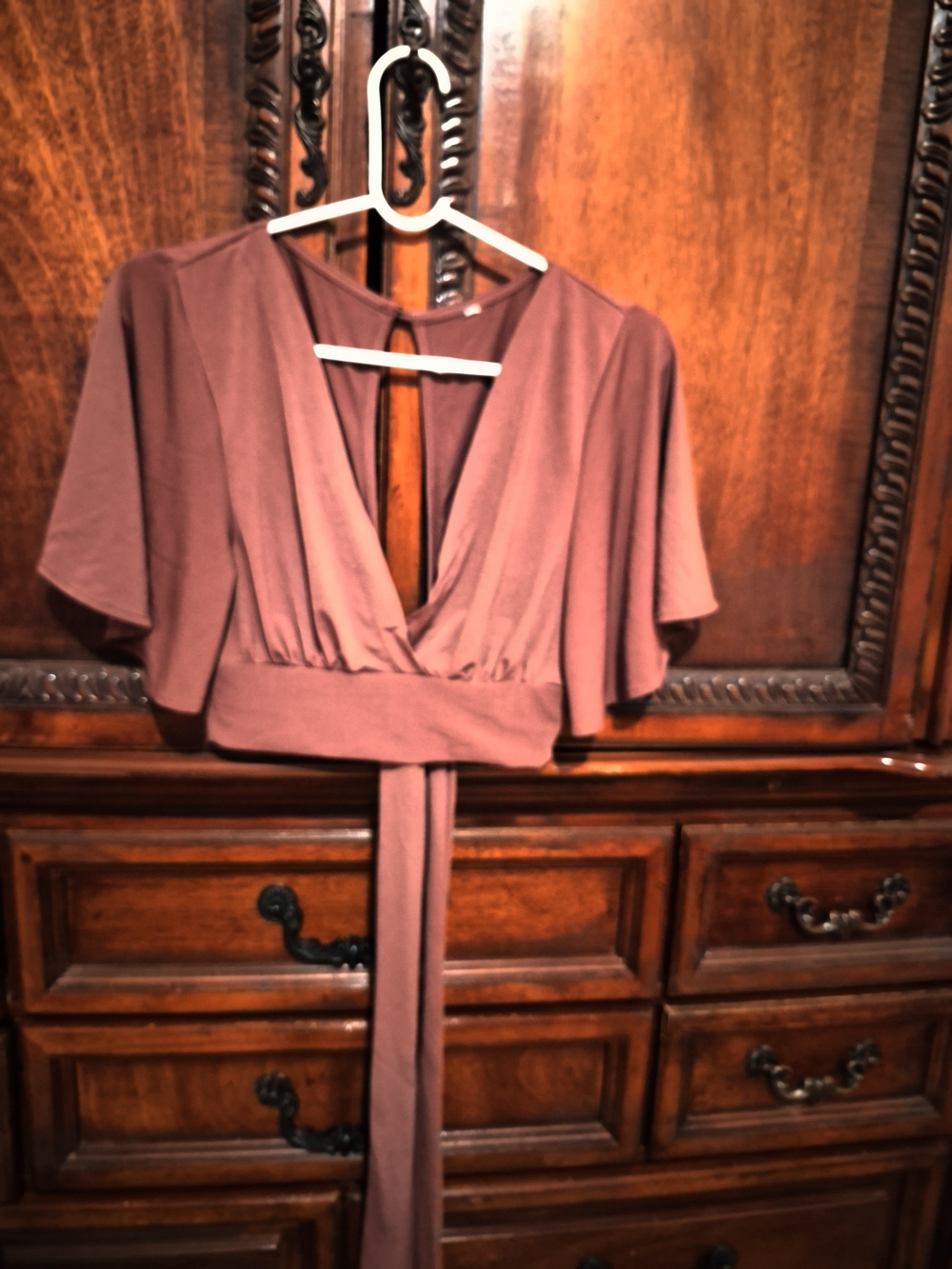 Women's Mauve Surplice Tie-Front Top